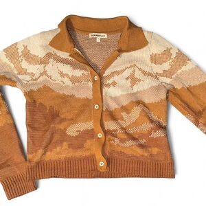 Women's Camel & Cream Patterned Button Cardigan